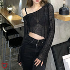 Black Grunge Crop Top Clothing