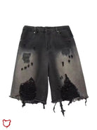 Black Grunge Denim Shorts / L (55-60Kg) Clothing