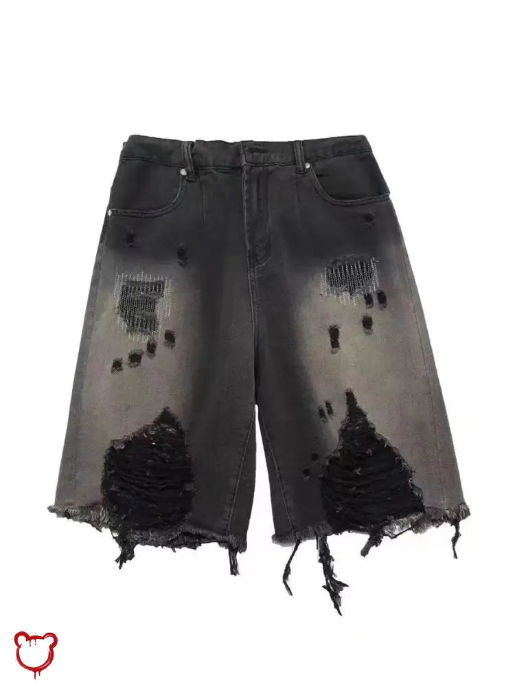 Black Grunge Denim Shorts / L (55-60Kg) Clothing