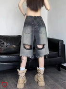 Black Grunge Denim Shorts / M (47.5-55Kg) Clothing