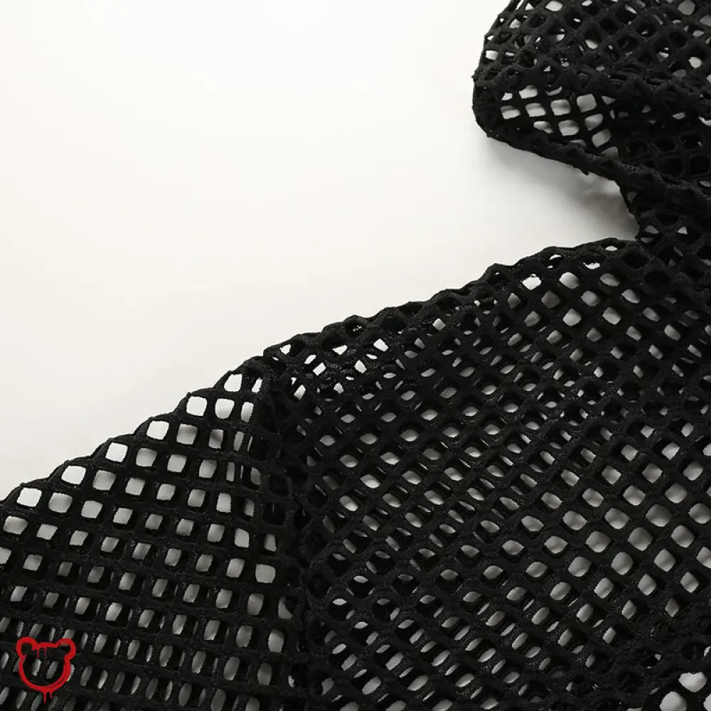 "Black Grunge Fishnet Hooded Crop Top" - The Cursed Closet