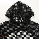 Black Grunge Fishnet Hooded Crop Top Clothing