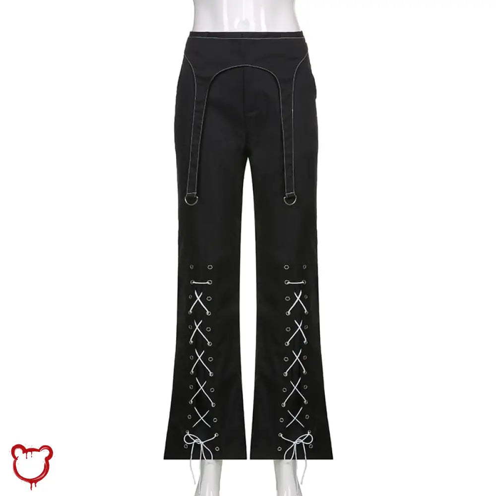Black Grunge Lace Up Pants Clothing