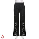 Black Grunge Lace Up Pants Clothing