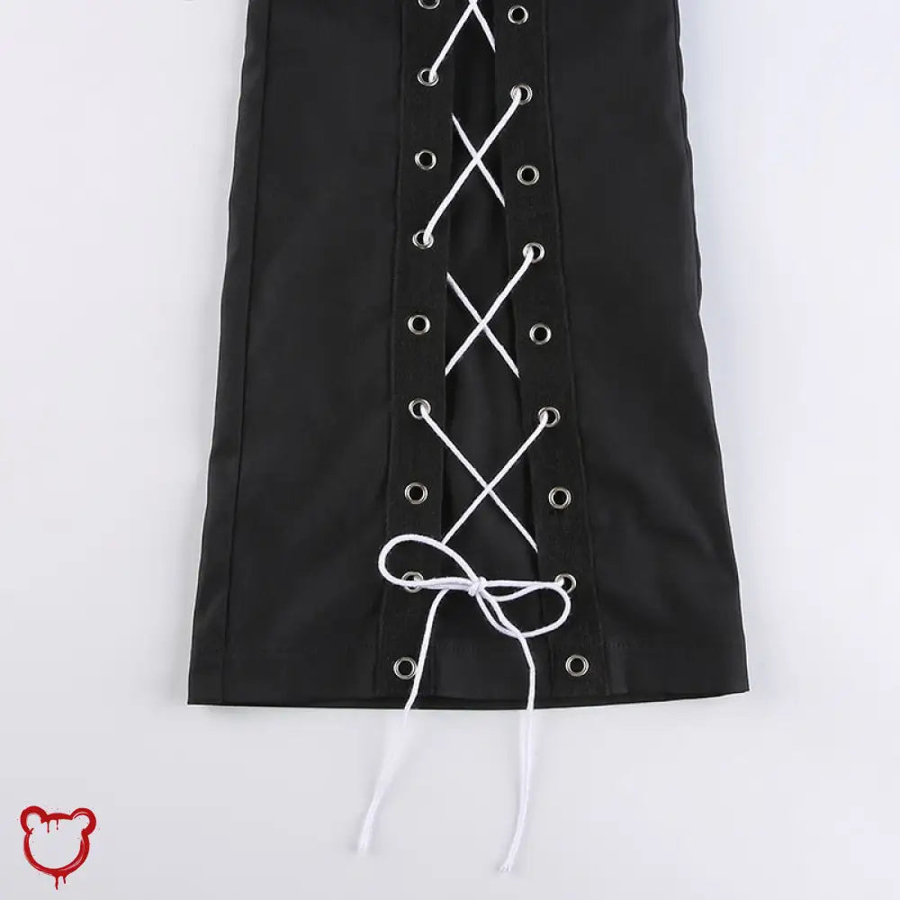 Black Grunge Lace Up Pants Clothing