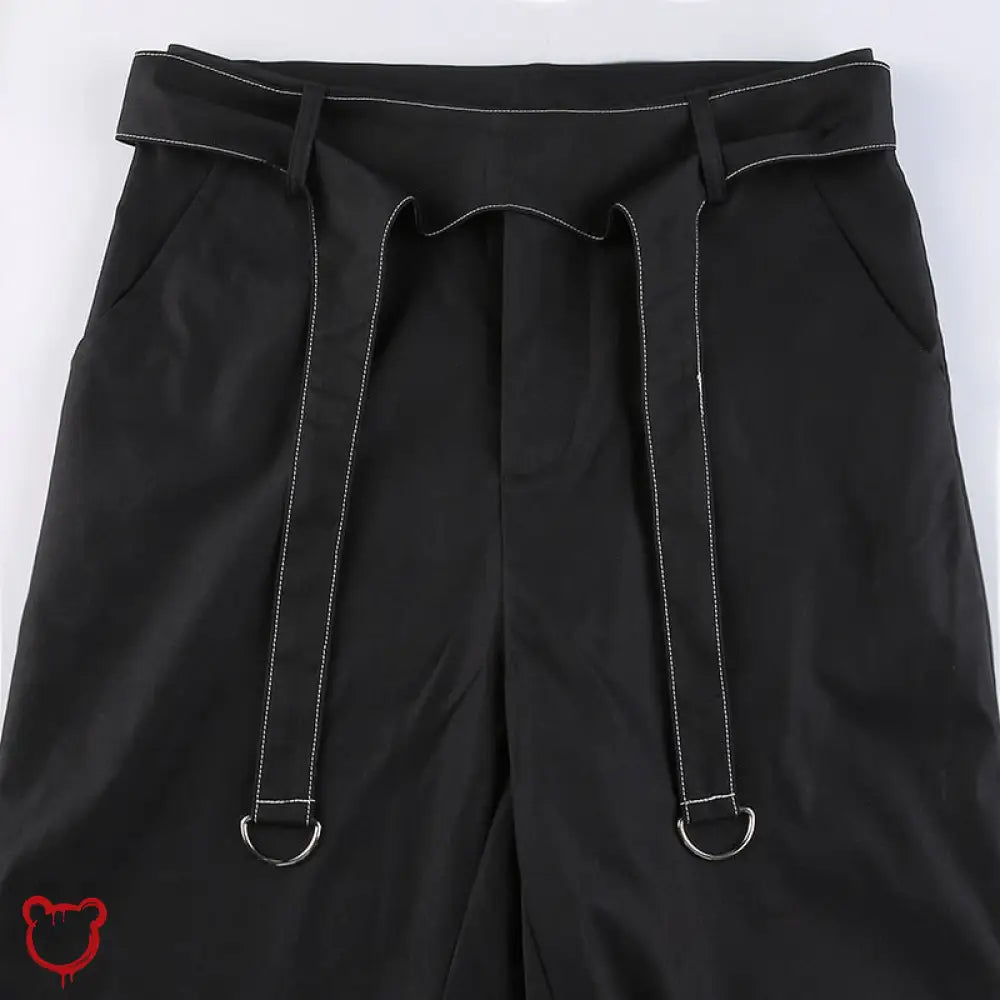 Black Grunge Lace Up Pants Clothing