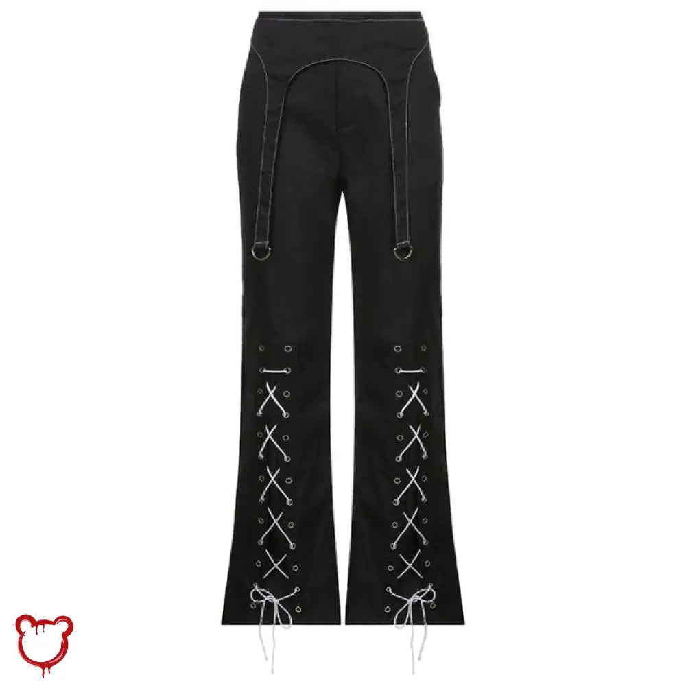 Black Grunge Lace Up Pants Clothing