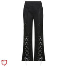 Black Grunge Lace Up Pants Clothing