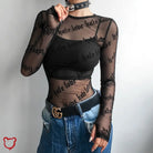 Black Grunge Mesh Top T-Shirt / L Clothing