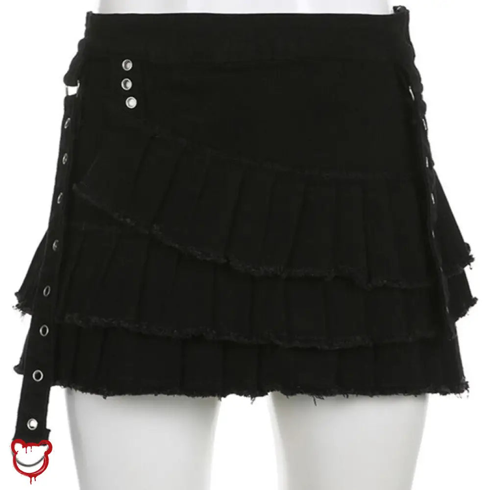 Black Grunge Pleated Mini Skirt / S Clothing