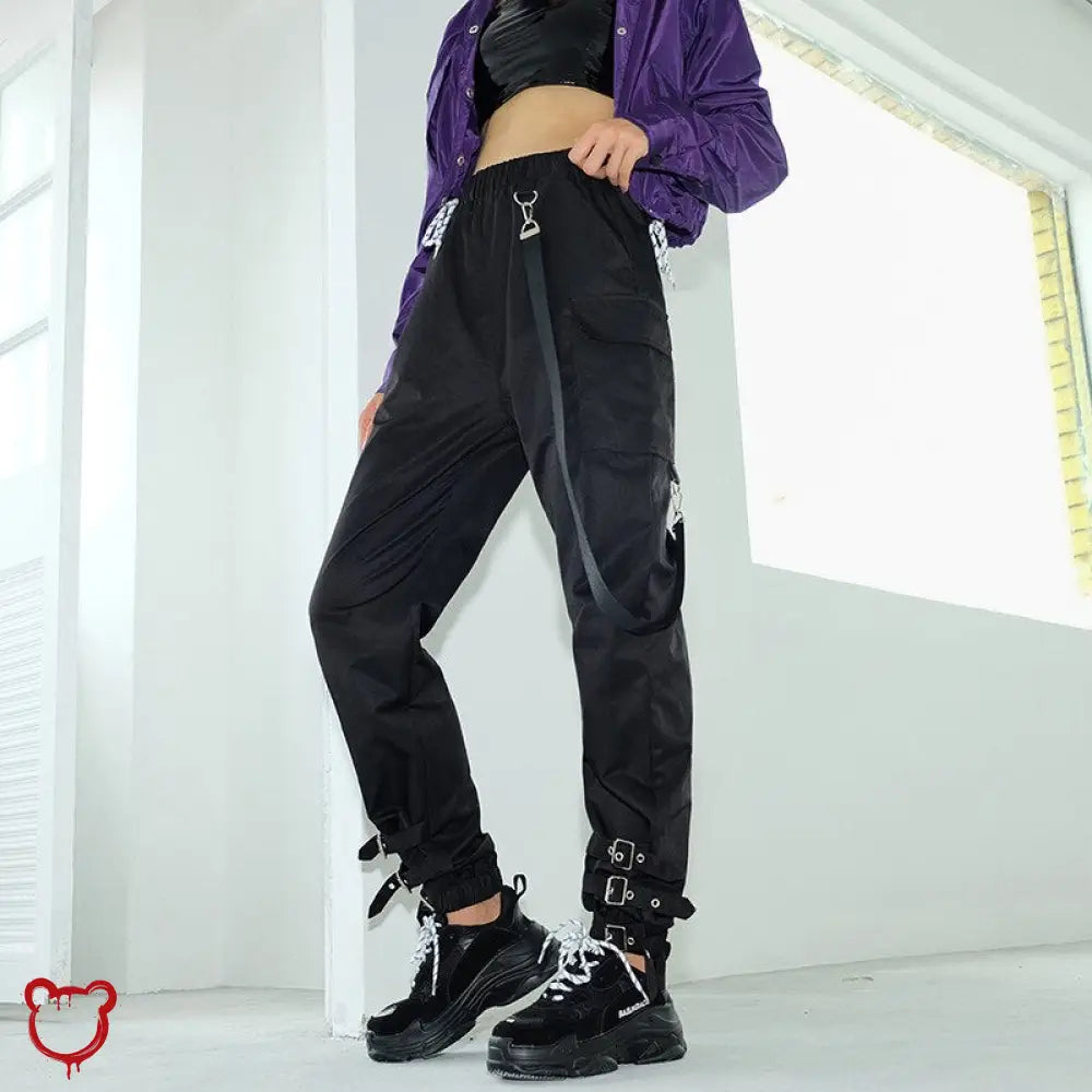 Black Grunge Strap Pants Black Pants / S Clothing
