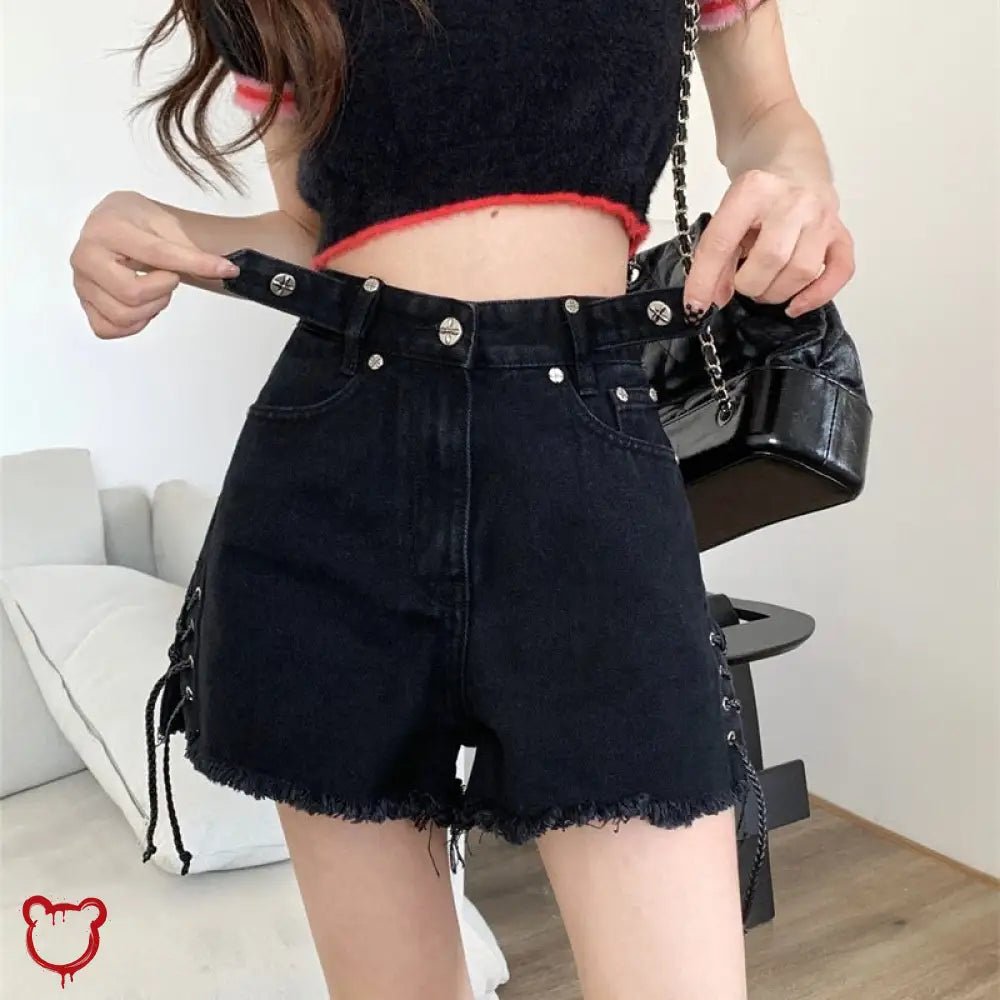 Black Grunge Tassel Denim Shorts' - The Cursed Closet