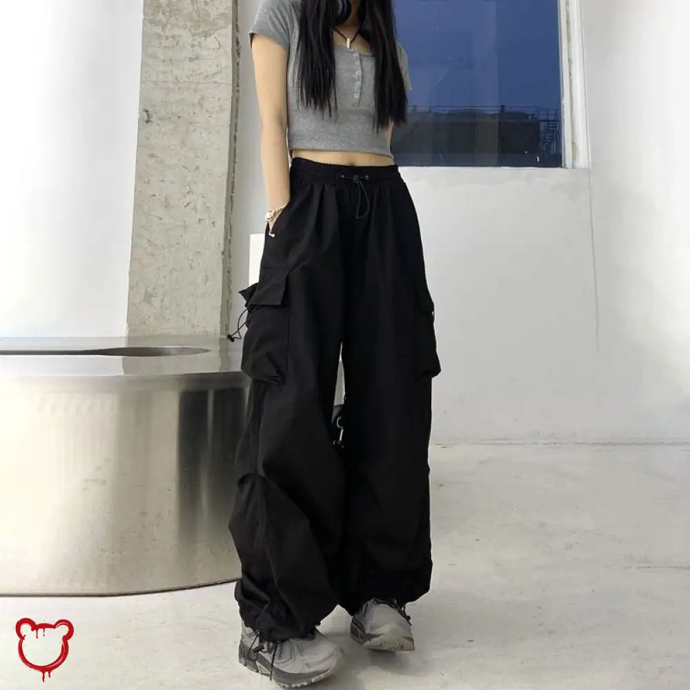 Black Grunge Wide Leg Pants Clothing