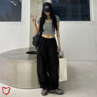 Black Grunge Wide Leg Pants Clothing