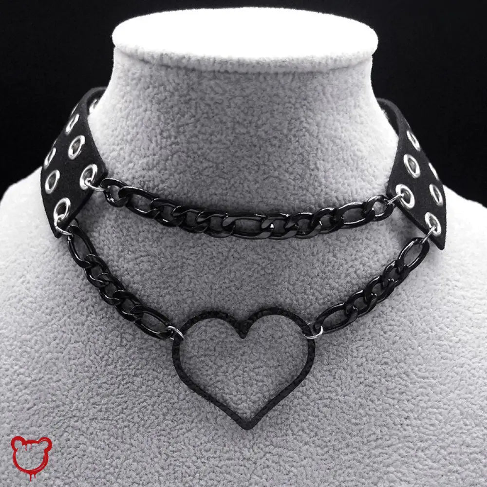Black Heart Chain Leather Choker Accessories
