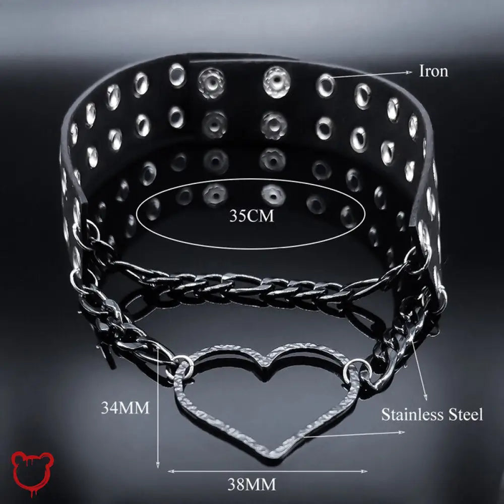 Black Heart Chain Leather Choker Accessories