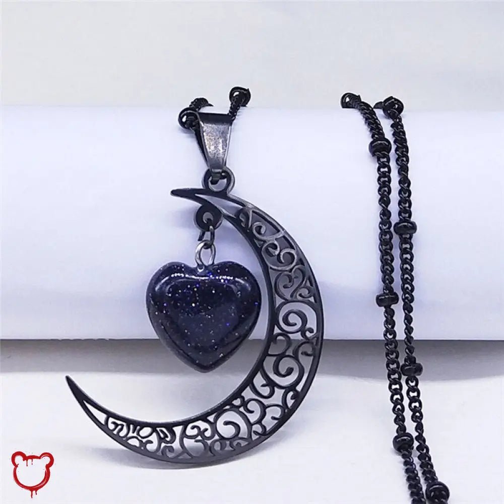 Black Heart Moon Necklace - The Cursed Closet
