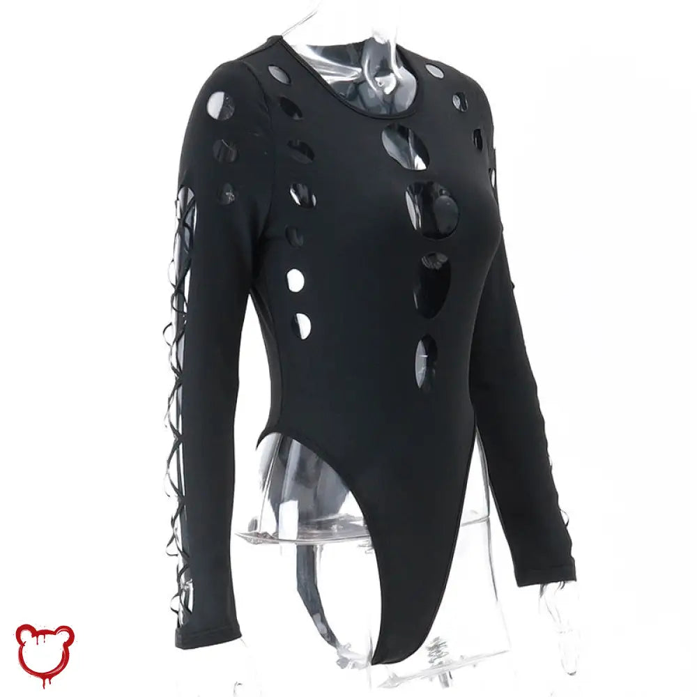 Black Hollow Out Bodysuit Clothing