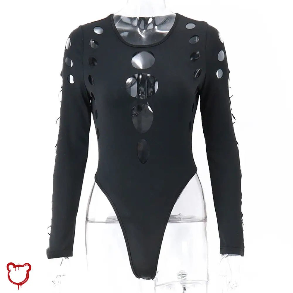 Black Hollow Out Bodysuit Black / M Clothing