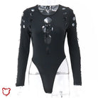 Black Hollow Out Bodysuit Black / M Clothing