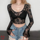 Black Lace Crop Top / S Clothing