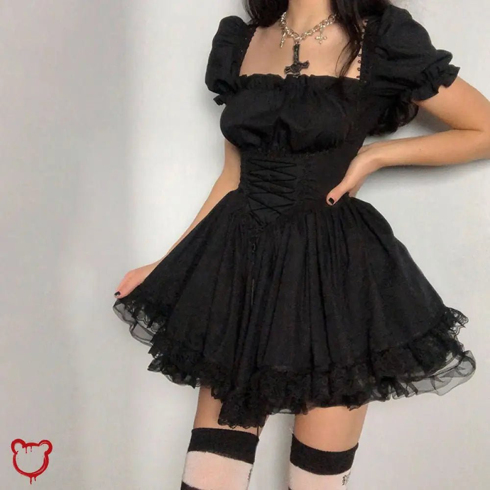 Black Lace Puff Dress - The Cursed Closet