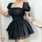 Black Lace Puff Dress Clothing