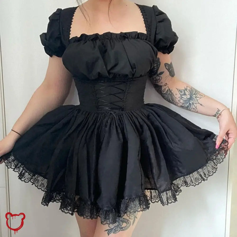 The Cursed Closet 'Run Away' Black Puff Lace Dress at $36.99 USD