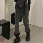 Black Lace-Up Denim Pants Gray / S Clothing