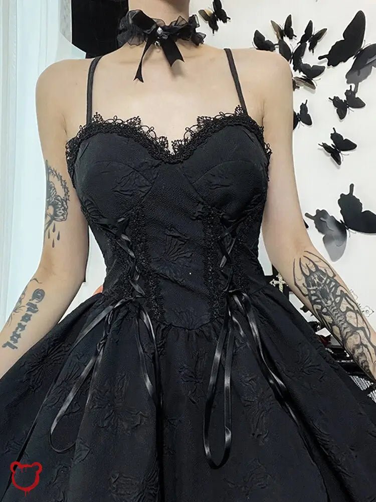 "Black Lace - Up Dress" - The Cursed Closet