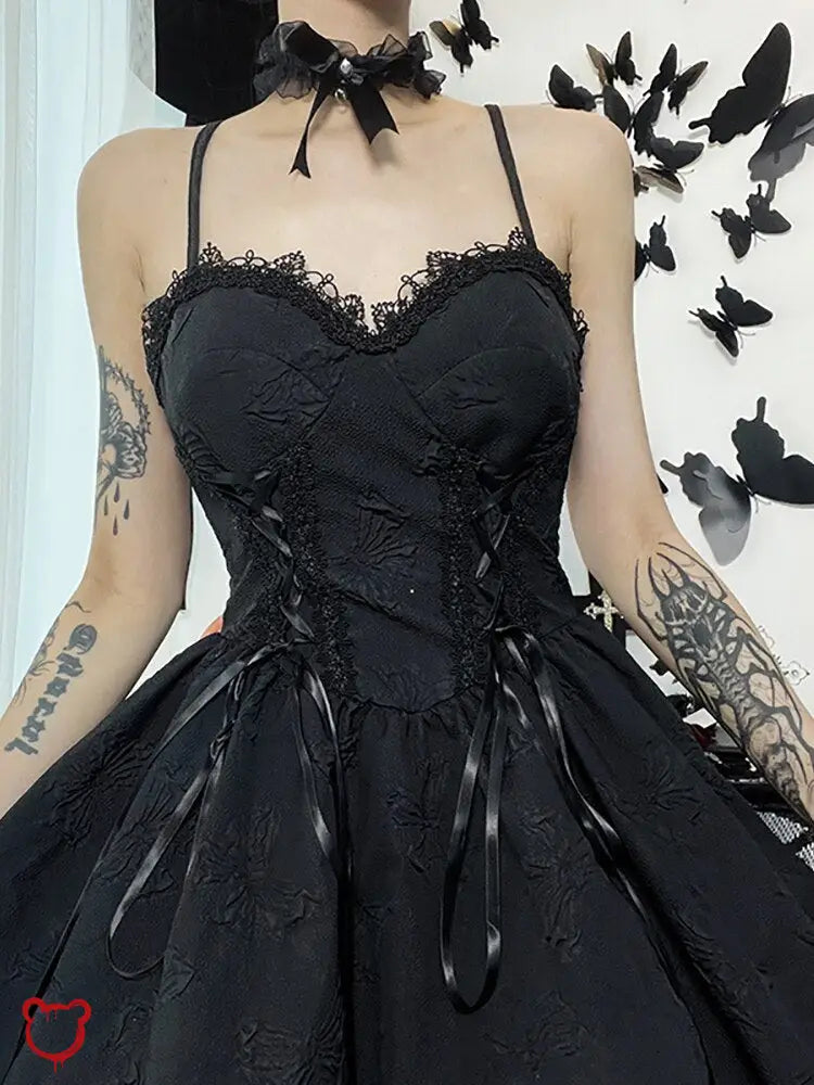 Black Lace-Up Dress Black / M Clothing