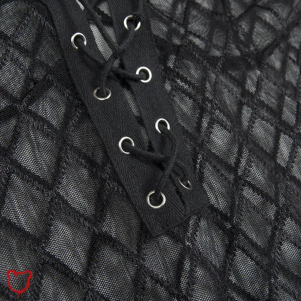 Black Lace - Up Fishnet Bodysuit - The Cursed Closet