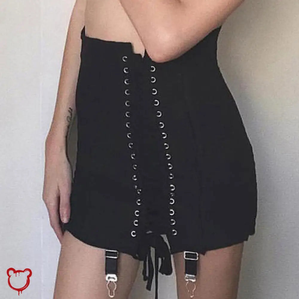 Black Lace Up Skirt Clothing