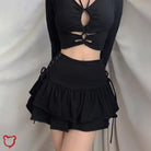 Black Lace Up Skirt Clothing