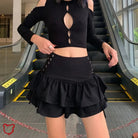 Black Lace Up Skirt Clothing