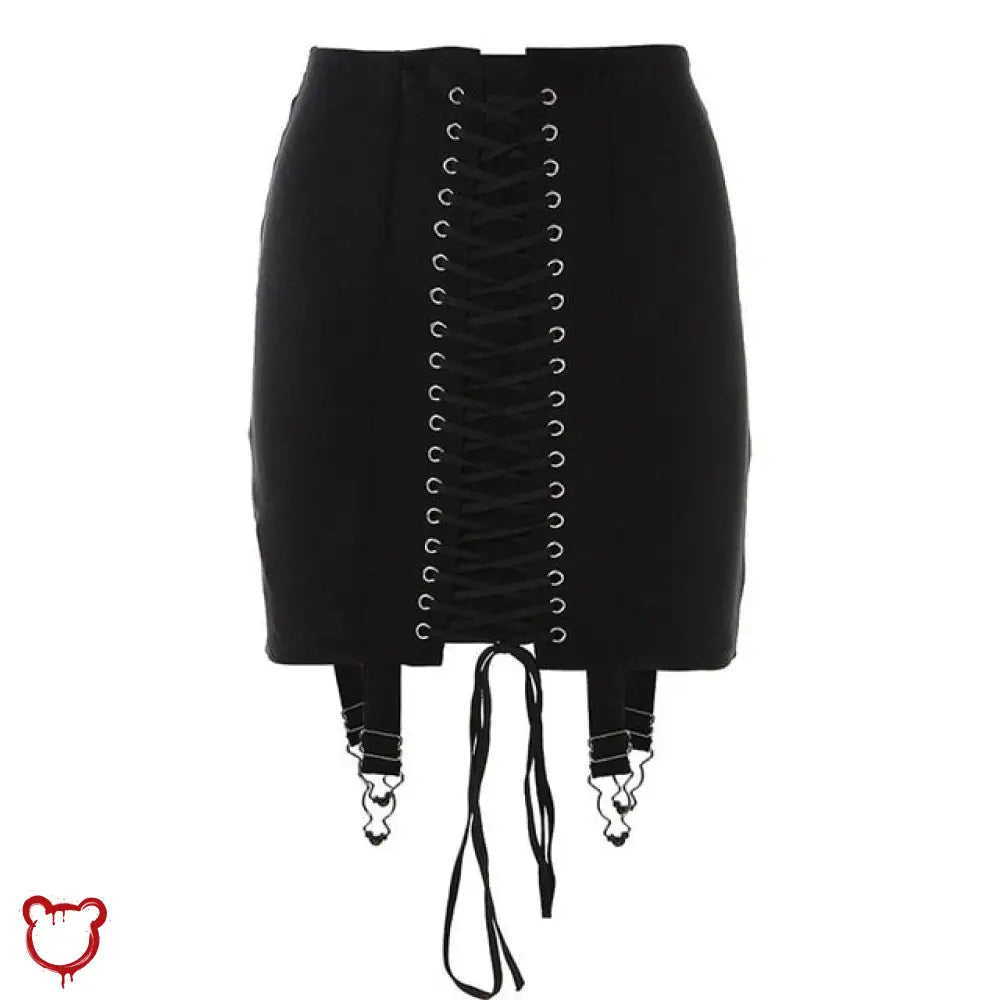 The Cursed Closet 'Crypt' Lace Up Black Skirt at $34.99 USD