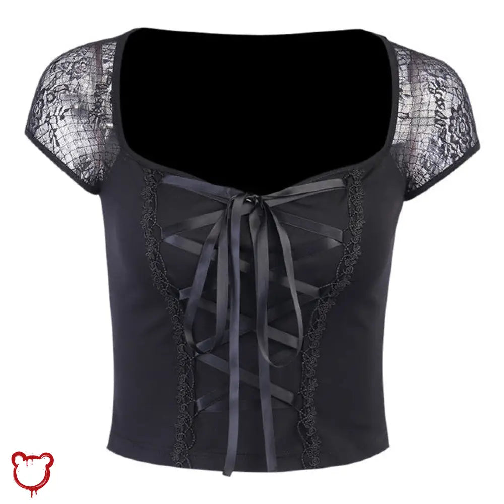 The Cursed Closet 'Awaken' Black lace up lace sleeved top at $26.99 USD