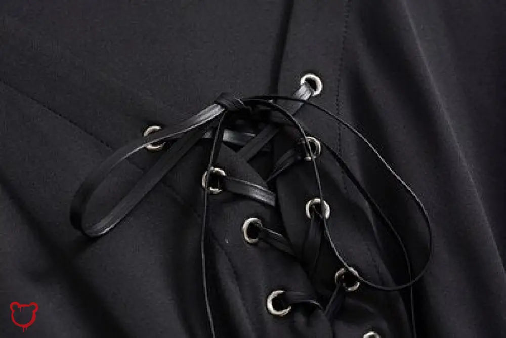 Black Lace - Up V - Neck Dress - The Cursed Closet