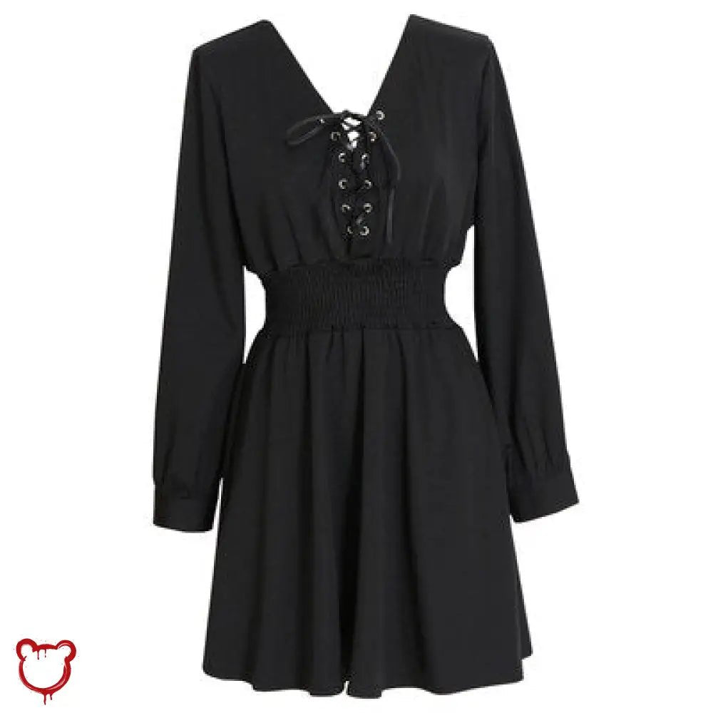 Black Lace - Up V - Neck Dress - The Cursed Closet