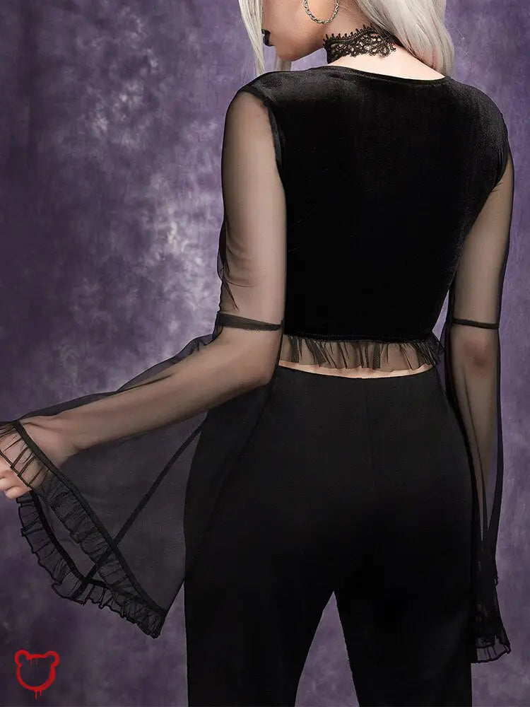 Black Mesh Crop Top Clothing