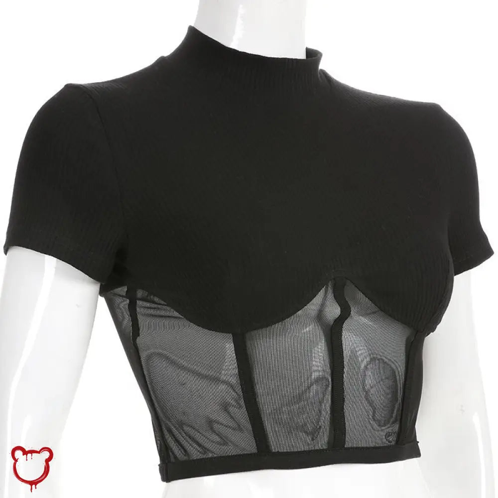 Black Mesh Crop Top Clothing