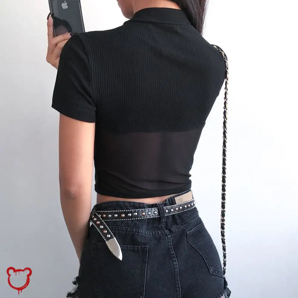 Black Mesh Crop Top Black / L Clothing