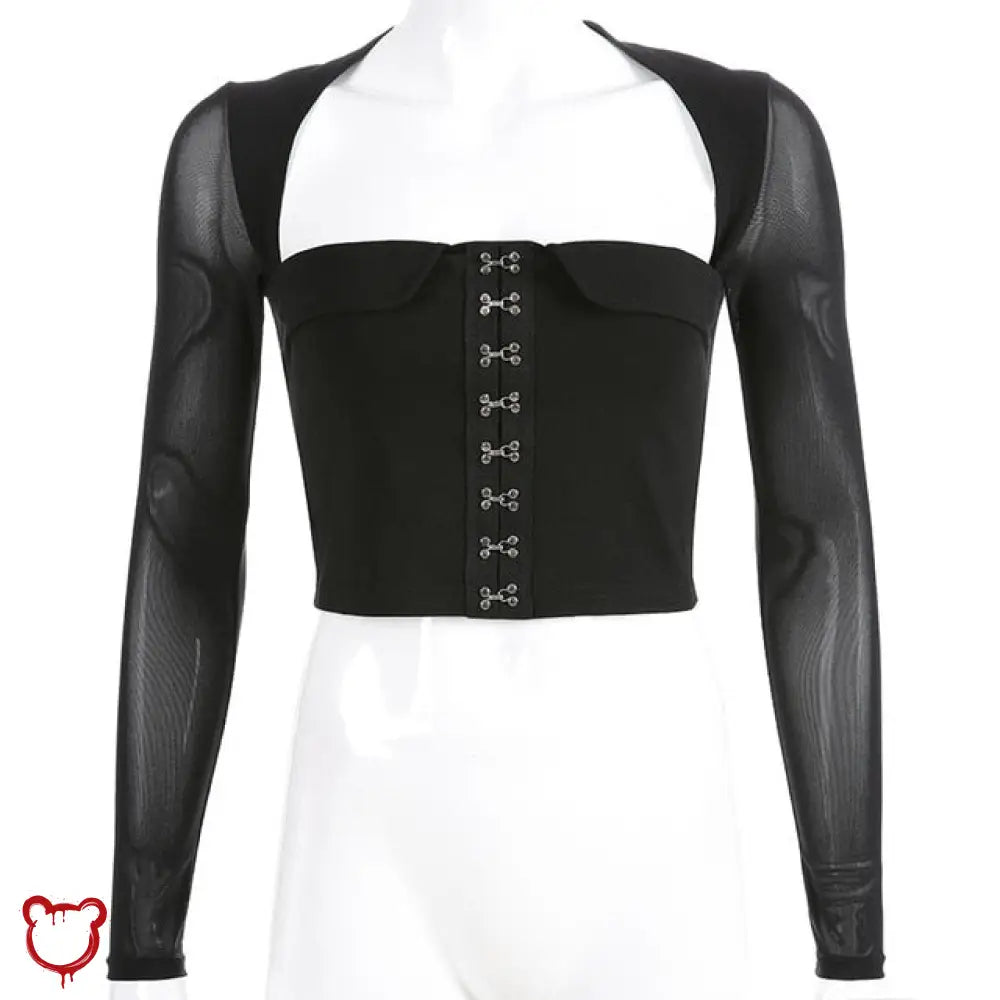 "Black Mesh Eyelet Top" - The Cursed Closet