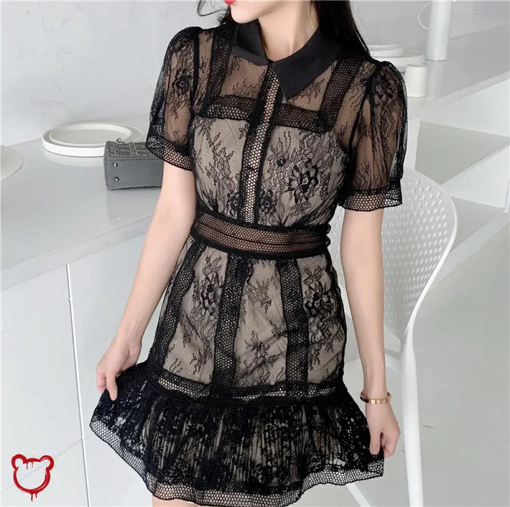 Black Mesh Lace Dress / S Clothing