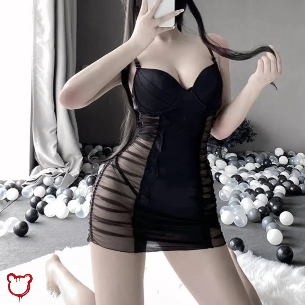 Black Mesh Panel Bodycon Dress - The Cursed Closet