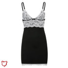 Black Patchwork Lace Dress / S Clothing