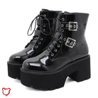 Black Patent Buckle Goth Boots Black Shoes / 36 Clothing