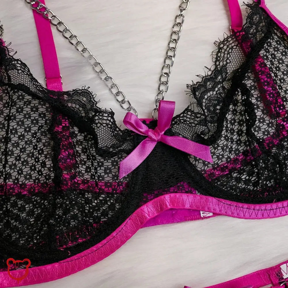 Black Pink Lingerie Set Clothing