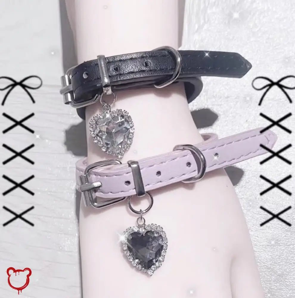 Black Pink Rhinestone Heart Bracelet - The Cursed Closet