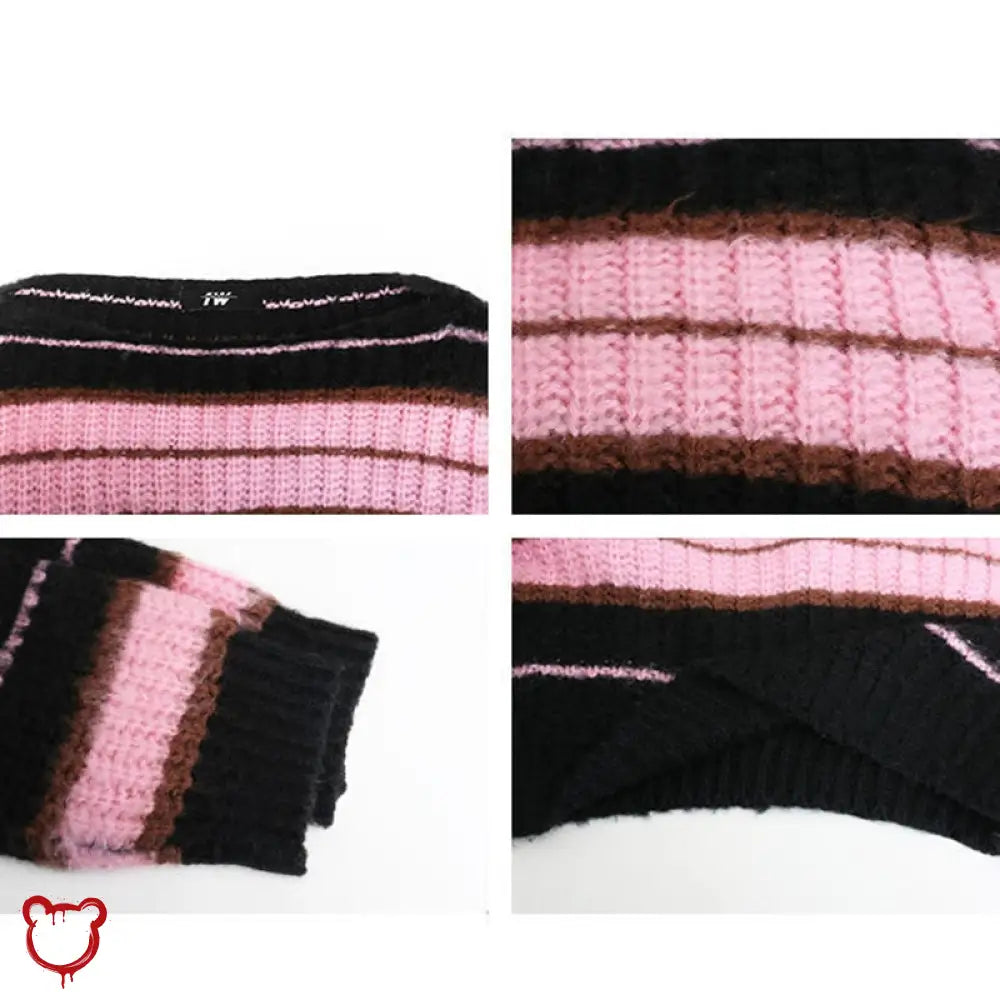 Black Pink Stripe Sweater - Grunge Clothing